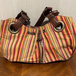 🚨🚨SOLD🚨🚨Kim Rogers Colorful Striped Shoulder Bag with Brown Accents